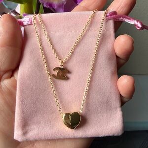 Gold Anchor and Heart Pendant Necklace
